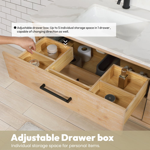 Ebern Designs Zytavious 60'' Wall Mounted Double Bathroom Vanity with Quartz Top with Mirror ...